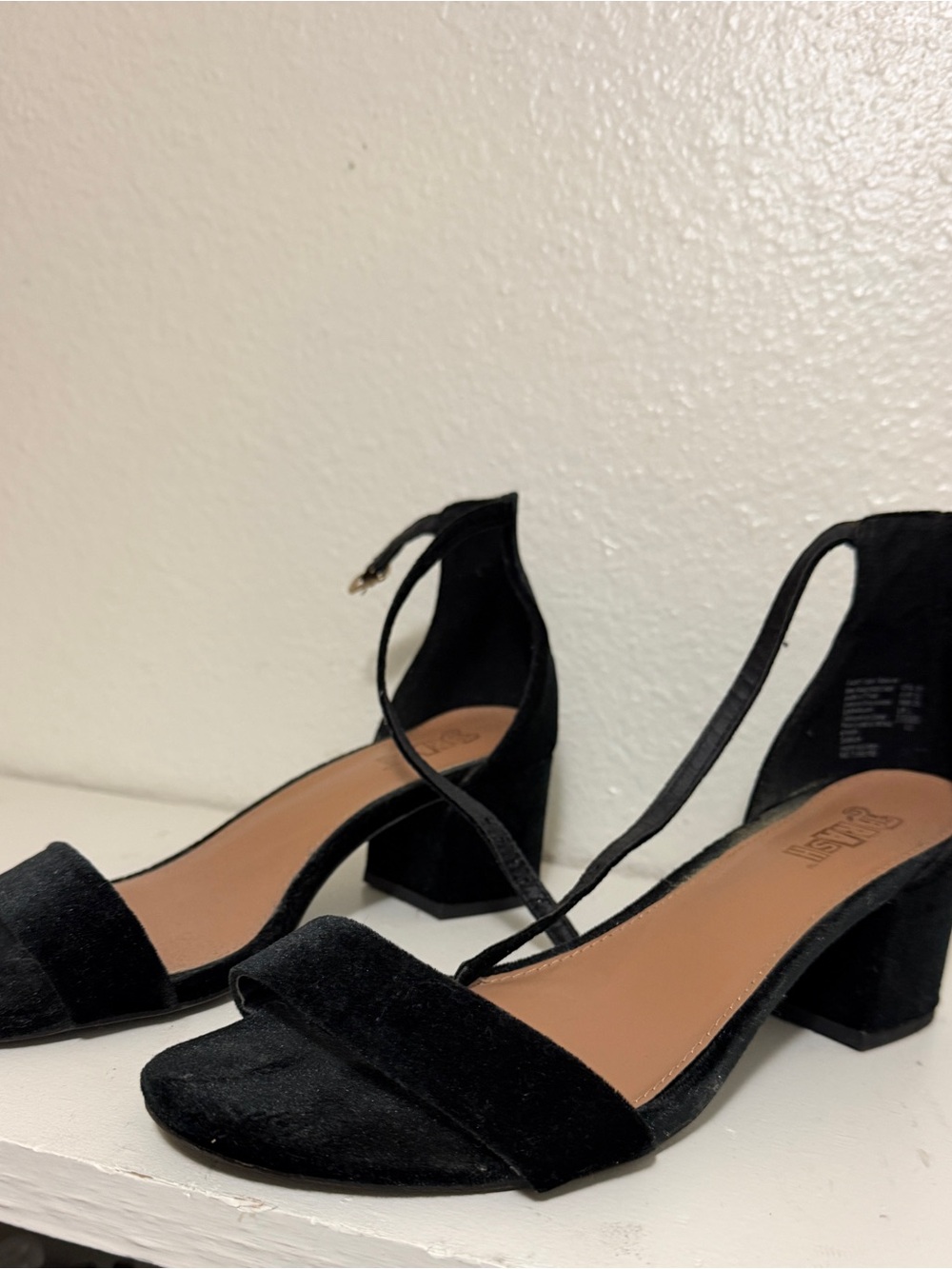 Replay Black Suede Block Heel Sandals with Ankle Strap